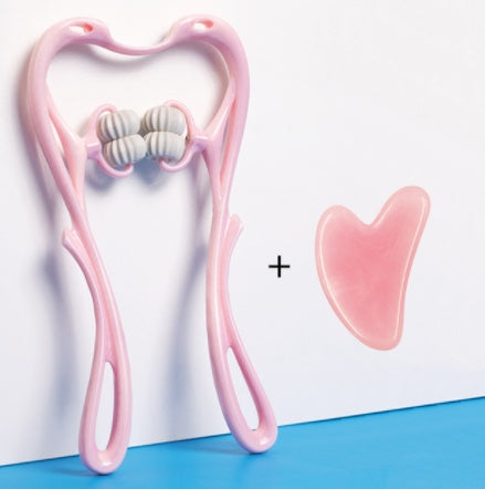 6-Roller Cervical Neck Massager with Natural Jade Scraping Board