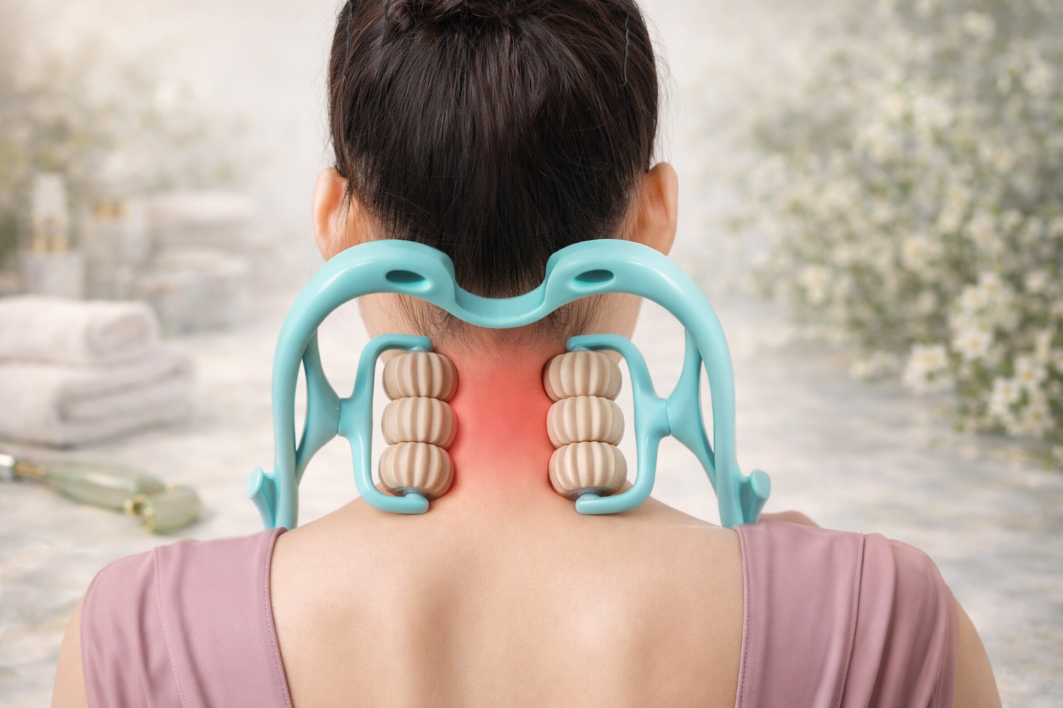 6-Roller Cervical Neck Massager with Natural Jade Scraping Board